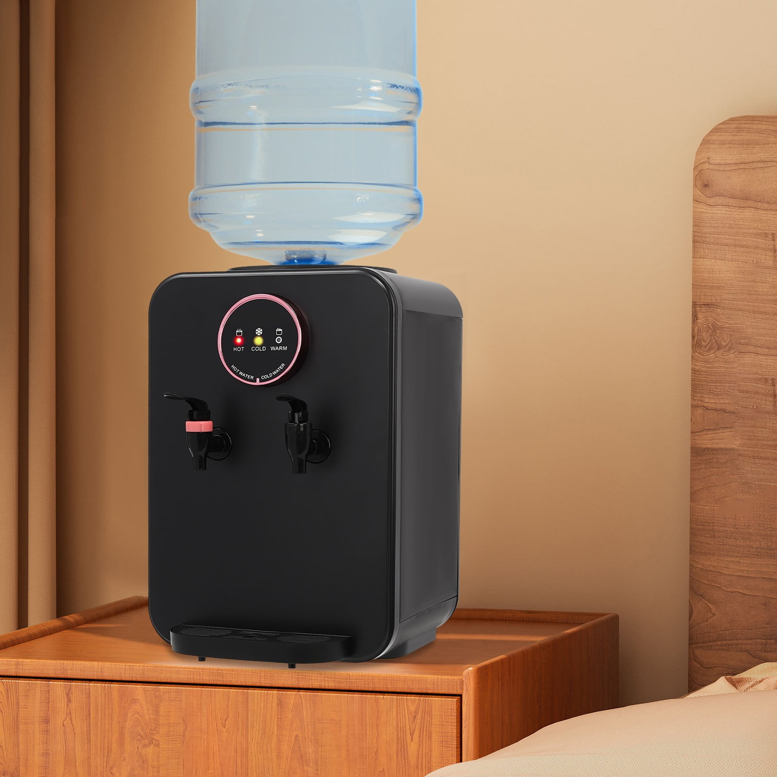 Countertop Hot and Cold Water Cooler Dispenser, Efficient Cooling/Heating, Top Loading Countertop Water Dispenser for Home Office Use, Holds 5 Gallon Bottles (Black)