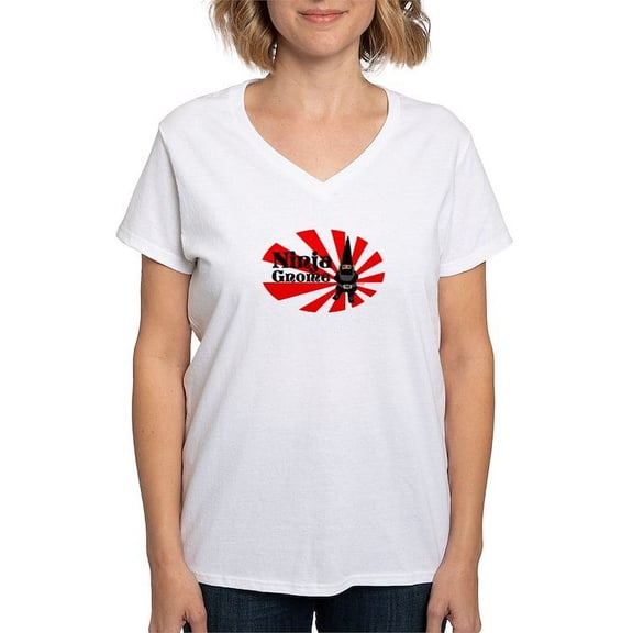 CafePress - Ninja Gnome Women's V Neck T Shirt - Womens Cotton V-Neck T-shirt