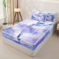 thumbnail image 2 of Castle Fairy Cute Ballerina Print Zipper Twin Comforter Sets with Fitted Sheet and 2 Pillowcases,Watercolor Silhouette Pattern Zipper Bedding Set,Blue Purple,Grey Reversible,4-Piece, 2 of 6