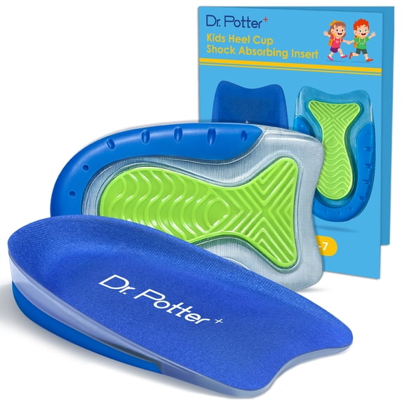 DR. POTTER Kids Heel Cups, Shock-Absorbing Gel Heel Inserts for Heel Pain, Heel Cushions for kids, Severs Disease Heel Cup Kids for Heel Pain Relief, 1 pair
