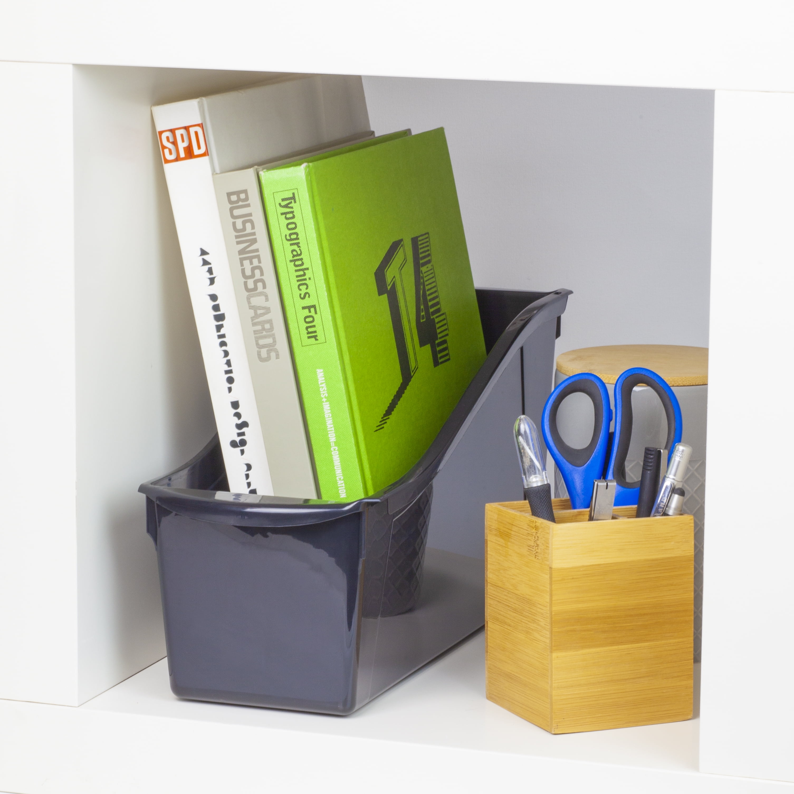 Pen+Gear Plastic Desktop Book Organizer Bin, Deep Black