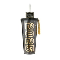 Graduation 2025 Insulated Plastic Tumbler with Straw, Black and Gold, 22 oz, by Way To Celebrate