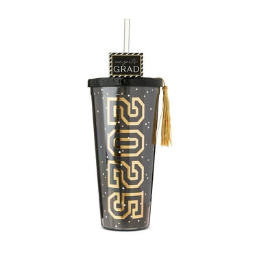Graduation 2025 Insulated Plastic Tumbler with Straw, Black and Gold, 22 oz, by Way To Celebrate