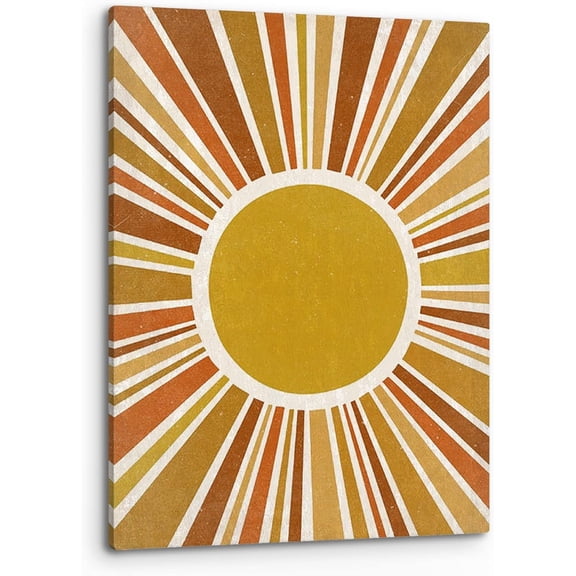 Abstract Boho Sun Wall Art, Minimalist Boho Bright Shining Orange Sunray Print Framed Canvas Painting Artwork Home Bathroom Girls Room Kitchen Office Decor11x14 Inch
