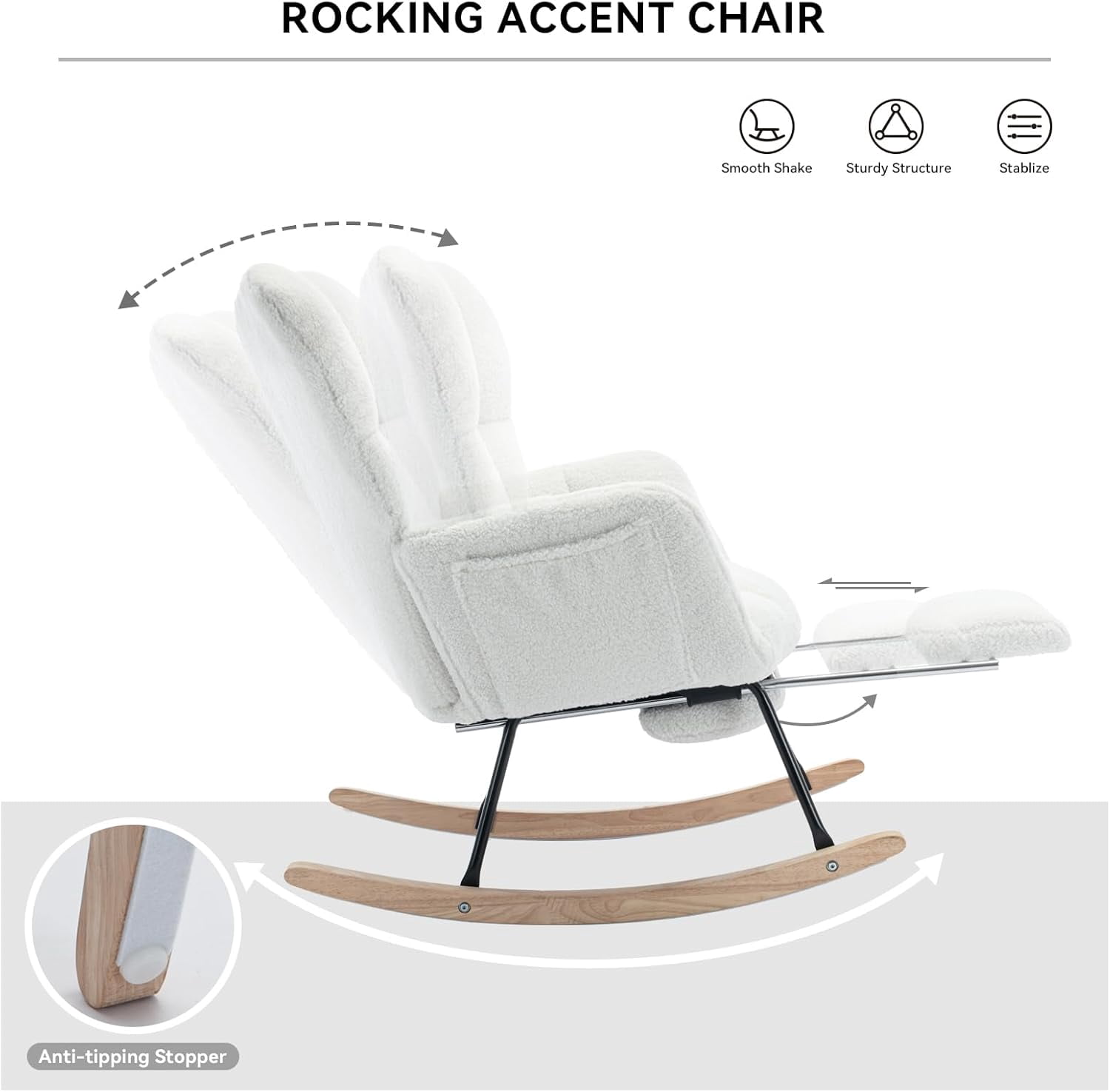 Rocking Chair Nursery Teddy Upholstered Glider Rocker High Backrest Nursery Rocker Comfortable Armchair