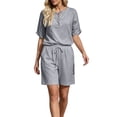 thumbnail image 6 of AHTJRT Plus Size Summer Sets for Women Cotton V Neck Short Sleeve Tops and Drawstring Shorts Casual Beachwear Vacation Travel Outfits Gray XL, 6 of 8