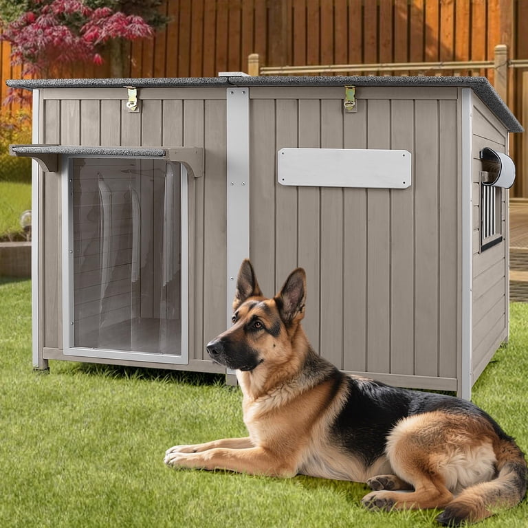 PETSCOSSET Large Dog House, Outdoor Wooden Dog Kennel with