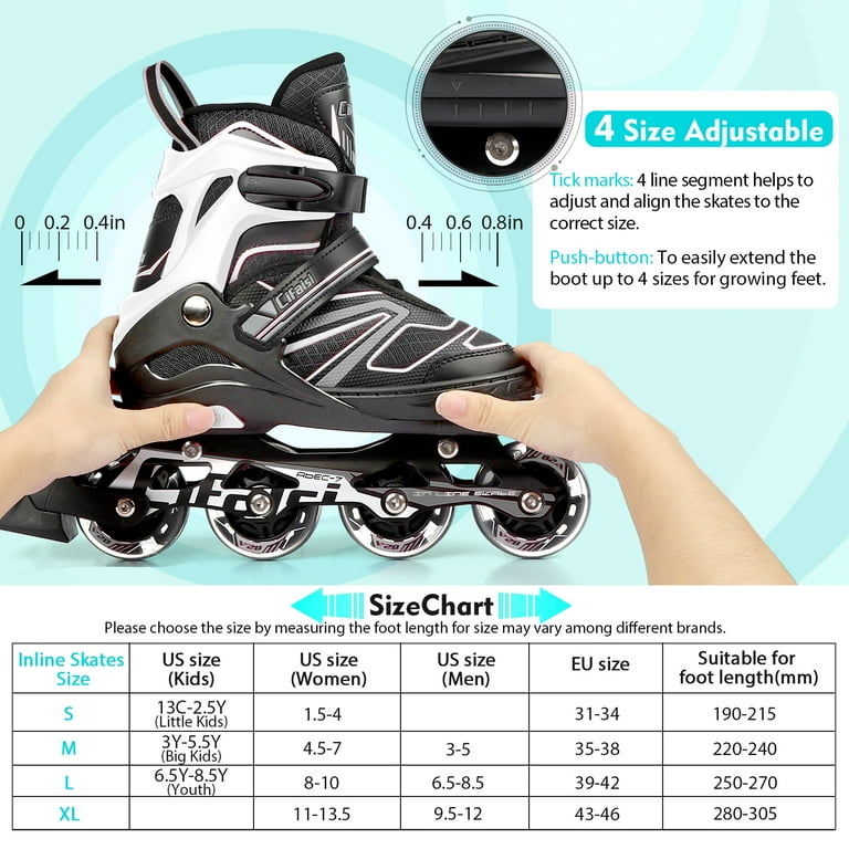Cifaisi Adjustable Inline Skates with Illuminating Wheels for Kids, Adults, Girls and Boys,Size 3-5