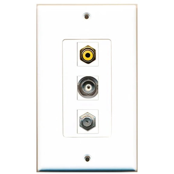 RiteAV - 1 Port RCA Yellow and 1 Port Coax Cable TV- F-Type and 1 Port BNC Decorative Wall Plate Decorative