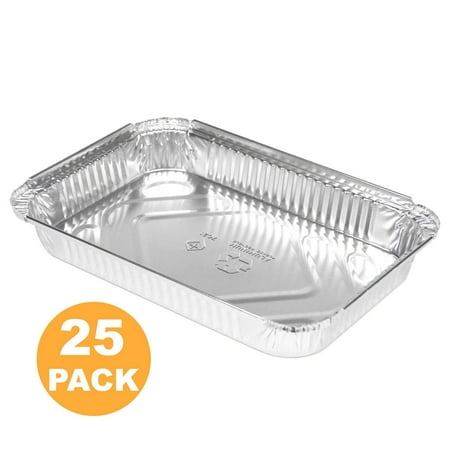 

Rectangular 4 lb 64 oz 12.5 x 8.5 x 2 25 Disposable Aluminum Foil Pan Roasting Baking Tray Containers Cake Cassarole Hot Cold Food Freezer Oven Safe [25 Pack]