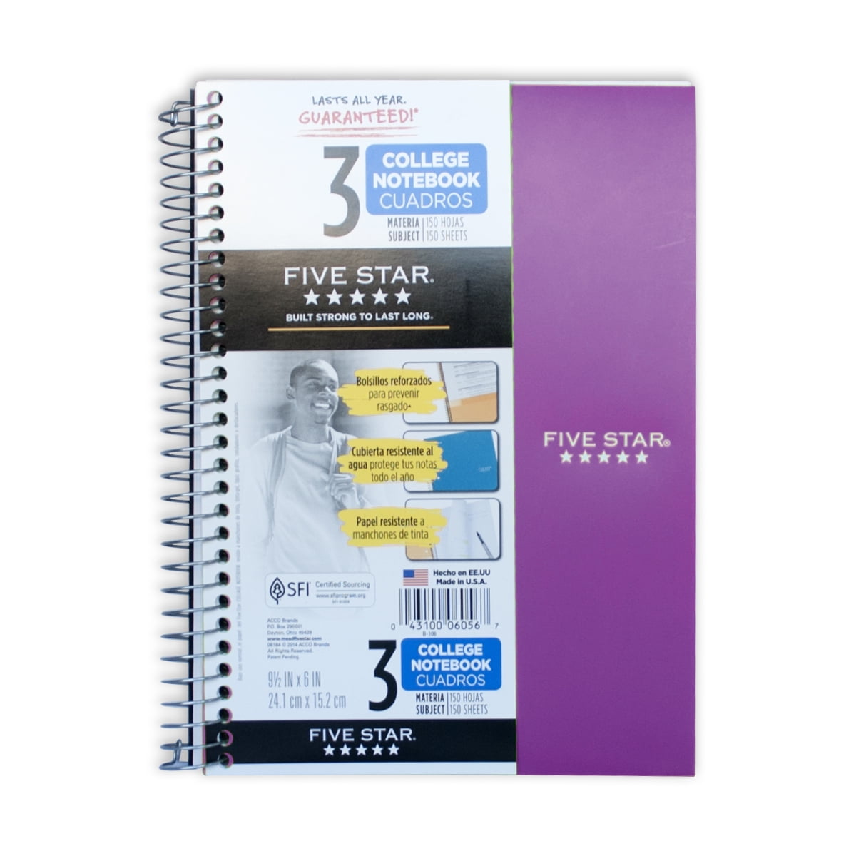 Mead Five Star 3 Subject Wirebound Notebook, Graph Ruled, 150 Sheet, 9.