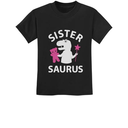 

Tstars - Sister Saurus - Cute Gift for Big Sister Girls T-Rex Kids T-Shirt 3T Black