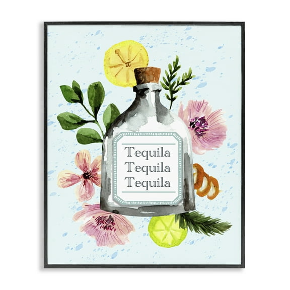 Stupell Industries Floral Tequila Bottle Food & Beverage Painting Black Framed Art Print Wall Art, 11 x 14