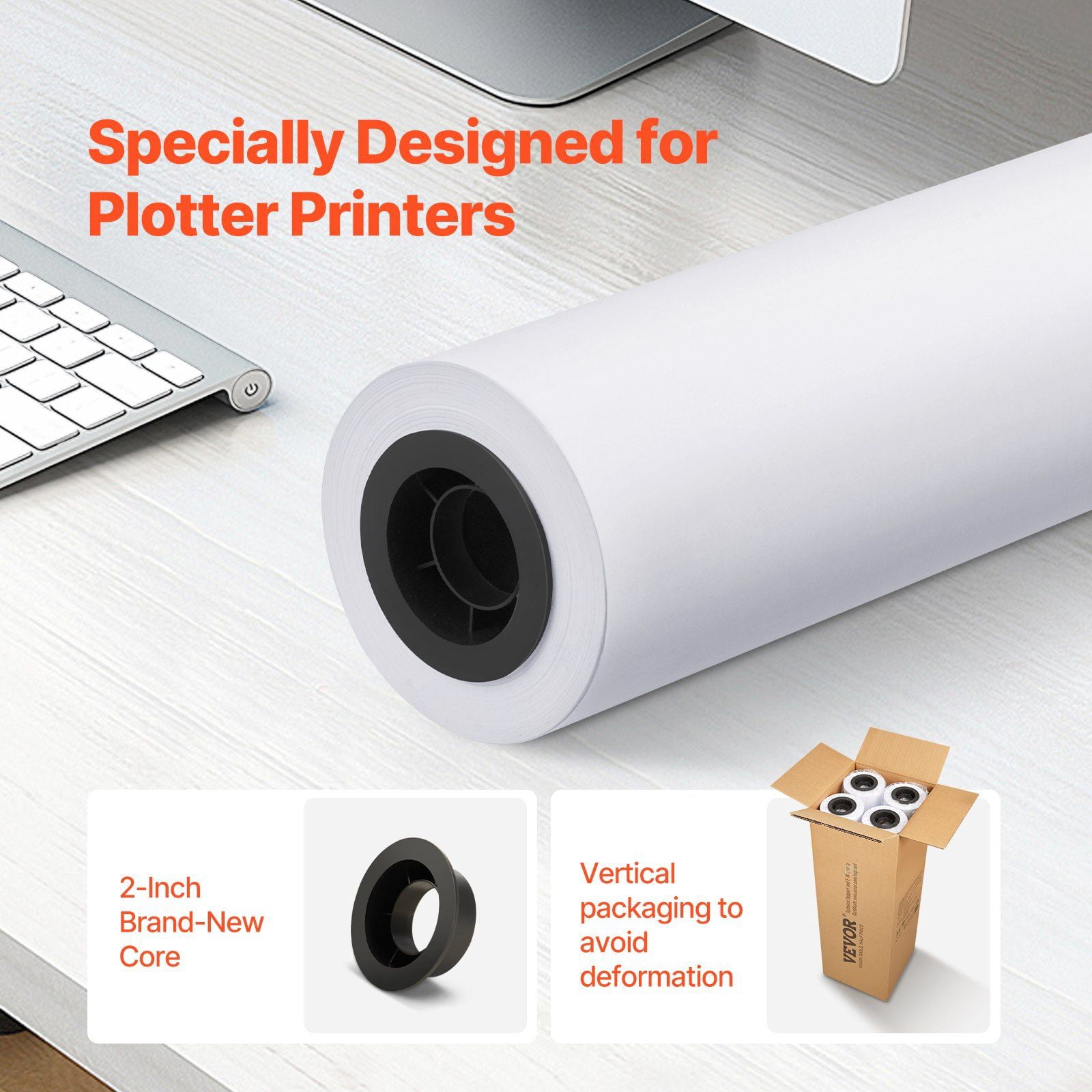 24" x 150 ft Wide Format Plotter Paper, 4 Rolls CAD Bond Paper for Engineering Drawings, Architectural Designs & GIS Maps, 20 LB Bond, 2" Core – Ideal for Large-Scale Printing