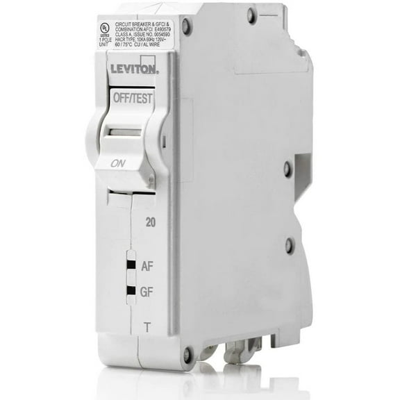 Leviton LB120-DFT 20 Amp, 1-Pole Plug-on AFCI/GFCI Branch Circuit Breaker, 120 VAC, White