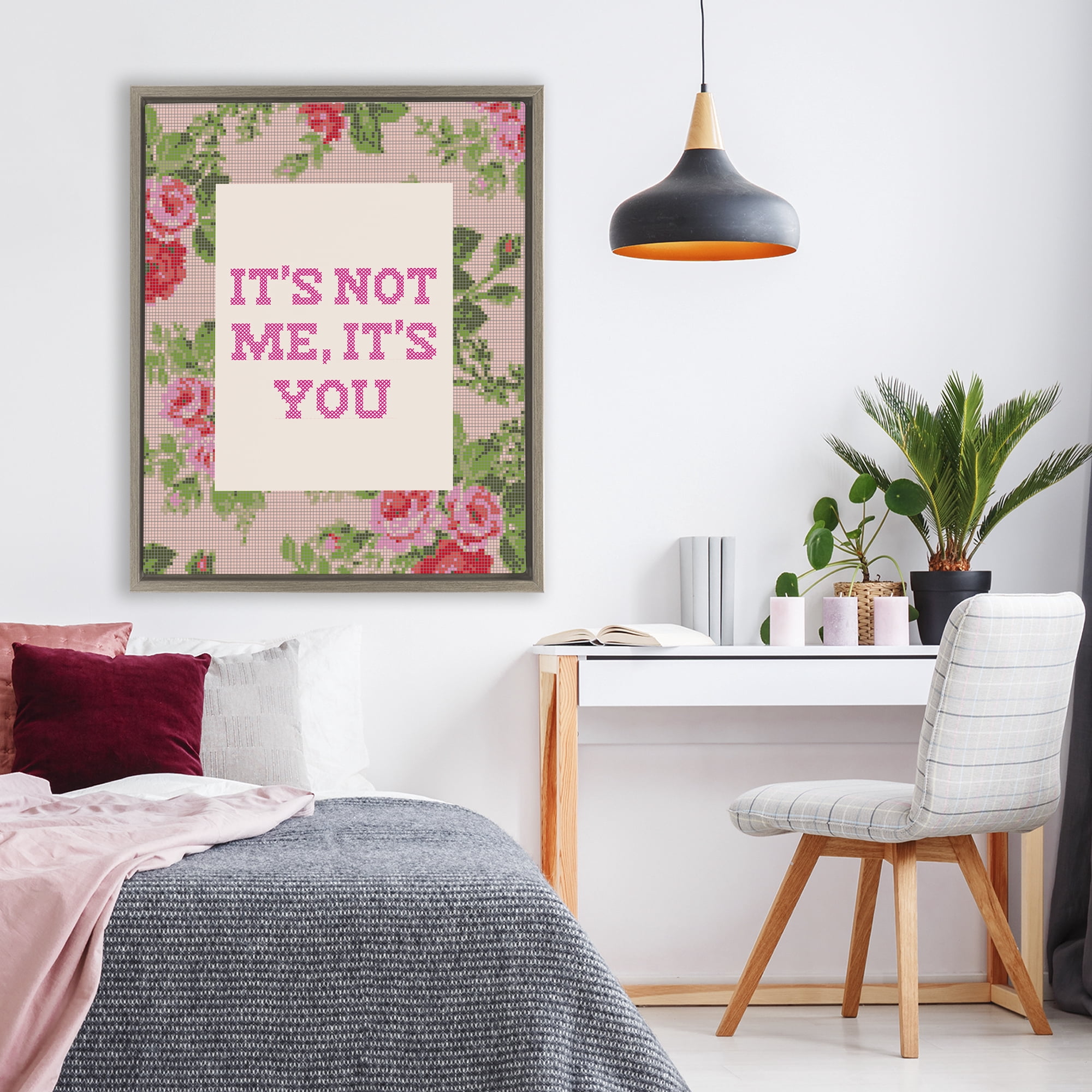 Stupell Industries Not Me It's You Faux Cross Stitch Brown Framed Floater Canvas Wall Art, design by Lil' Rue