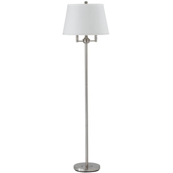 Metal Floor Lamp with Tapered Drum Shade and Stalk Support, Silver- Saltoro Sherpi