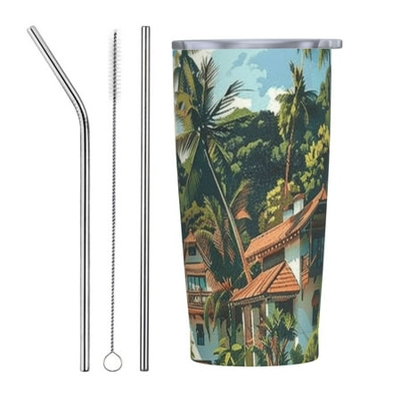 

Unique architecture 20 oz stainless steel car cup with straw cover insulated hot and cold water cup coffee cup