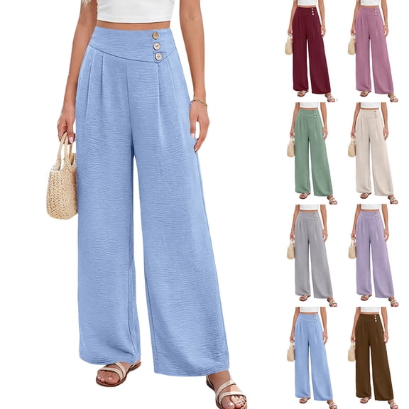 Tqcoqu Wide Leg Pants for Women Comfy High Waisted Summer Flowy Lounge Pant Trendy Vacation Clothes,Gray,Women's S-XXL