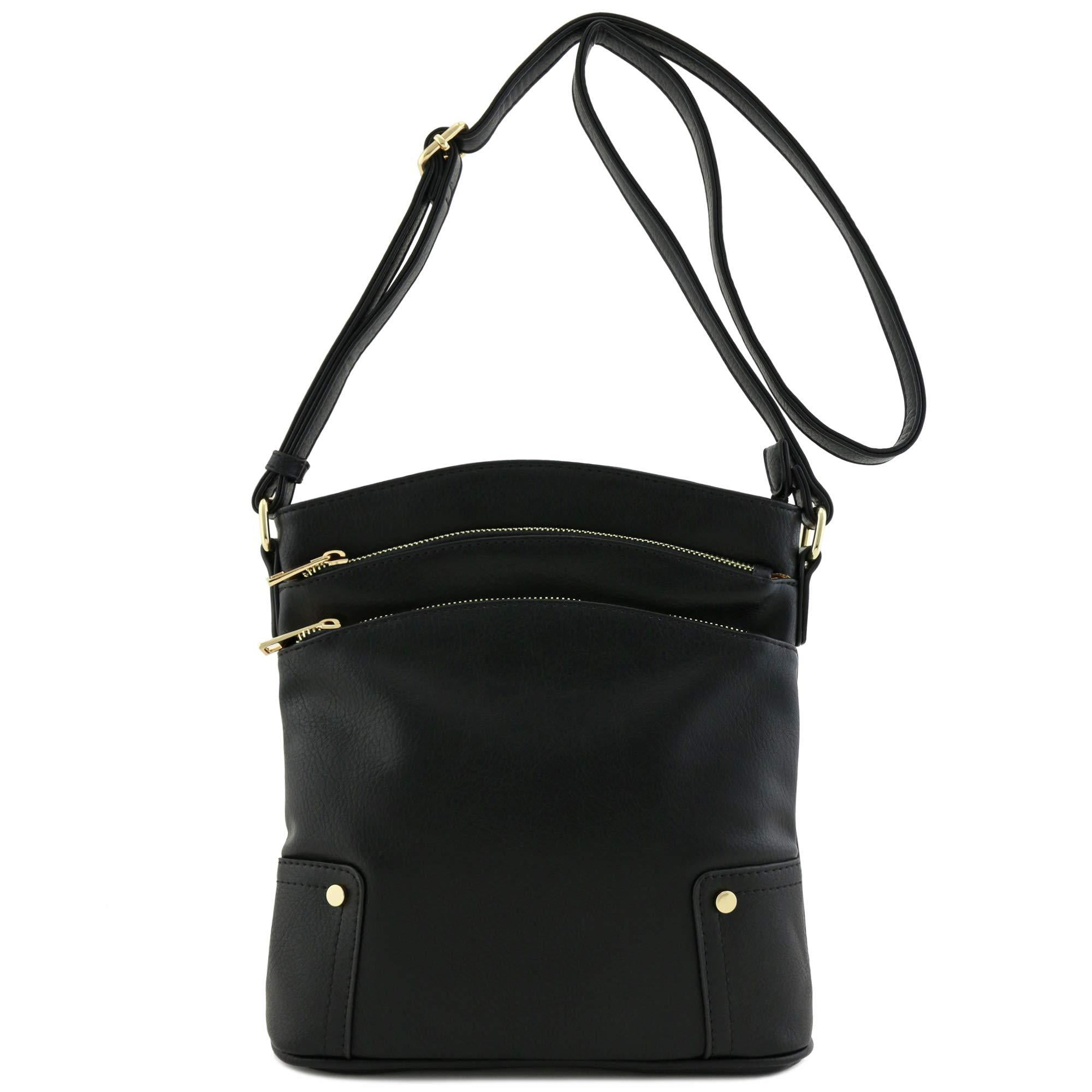 triple zip pocket large crossbody bag