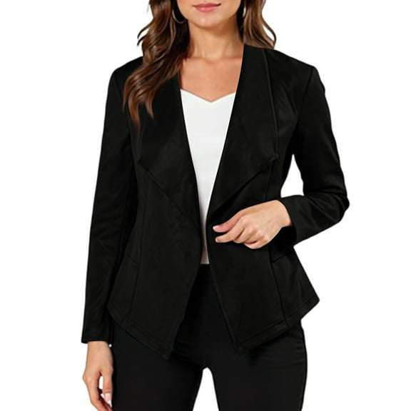 CharmCyan Womens Open Front Blazer Long Sleeve Lapel Collar Work Office Business Casual Suit Jacket for Professional Attire Black L