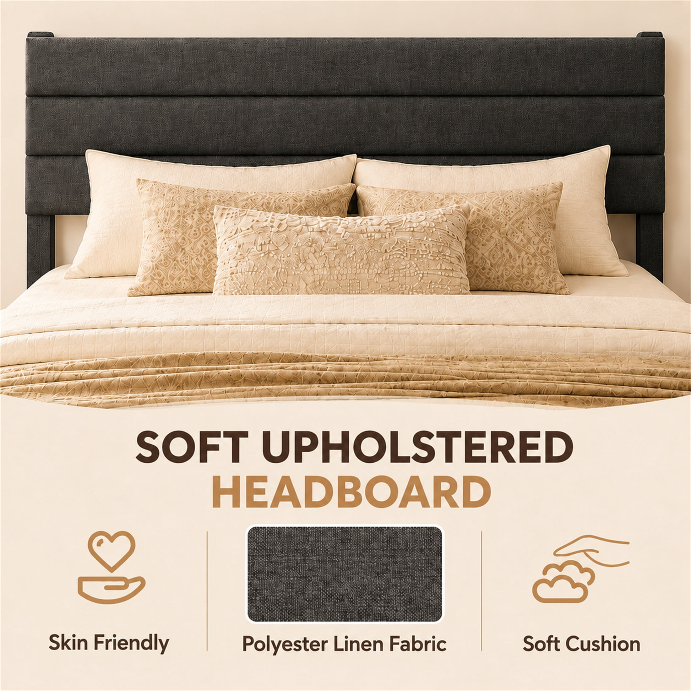 SESSLIFE King Size Bed Frame with Adjustable Upholstered Headboard, Linen Upholstered Platform Bed Frame King, Noise Free, No Box Spring Needed, Gray