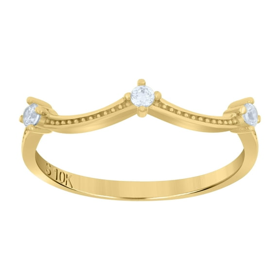 10kt Real Yellow Gold Womens Cubic-Zirconia Tiara Fashion Ring