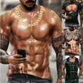 thumbnail image 2 of CENL Men 3D Muscle Tattoo Print T-Shirt Short Sleeve Digital Printing Shirts Tops Tee, 2 of 9