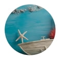 thumbnail image 2 of Awypu Round Fitted Tablecloth with Elastic Edged, Summer Ocean Beach Table Cloth for Dining Table Coral Conch Wooden Board Waterproof Oil Proof Table Cover for Indoor Outdoor White, 2 of 7