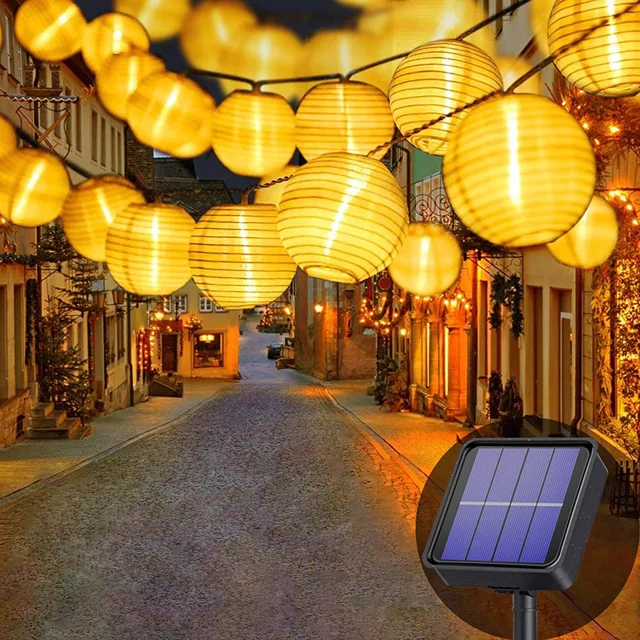 Guirnaldas de luces solares para exteriores, 20 pies, 30 linternas LED, 8 modos, luces solares impermeables para jardín, balcón, patio, boda, fiesta de Navidad (blanco cálido) [Clase de eficiencia ene