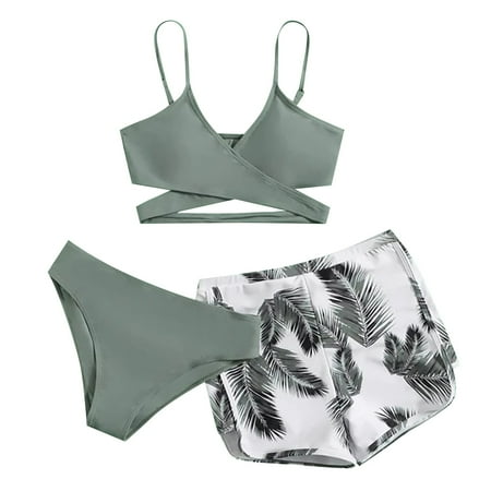 TANGNADE Womens Swim Bottoms Women s Spaghetti Strap High Waist Bikini Set Sports Sexy Swimsuit Three Piece Swim Bottom