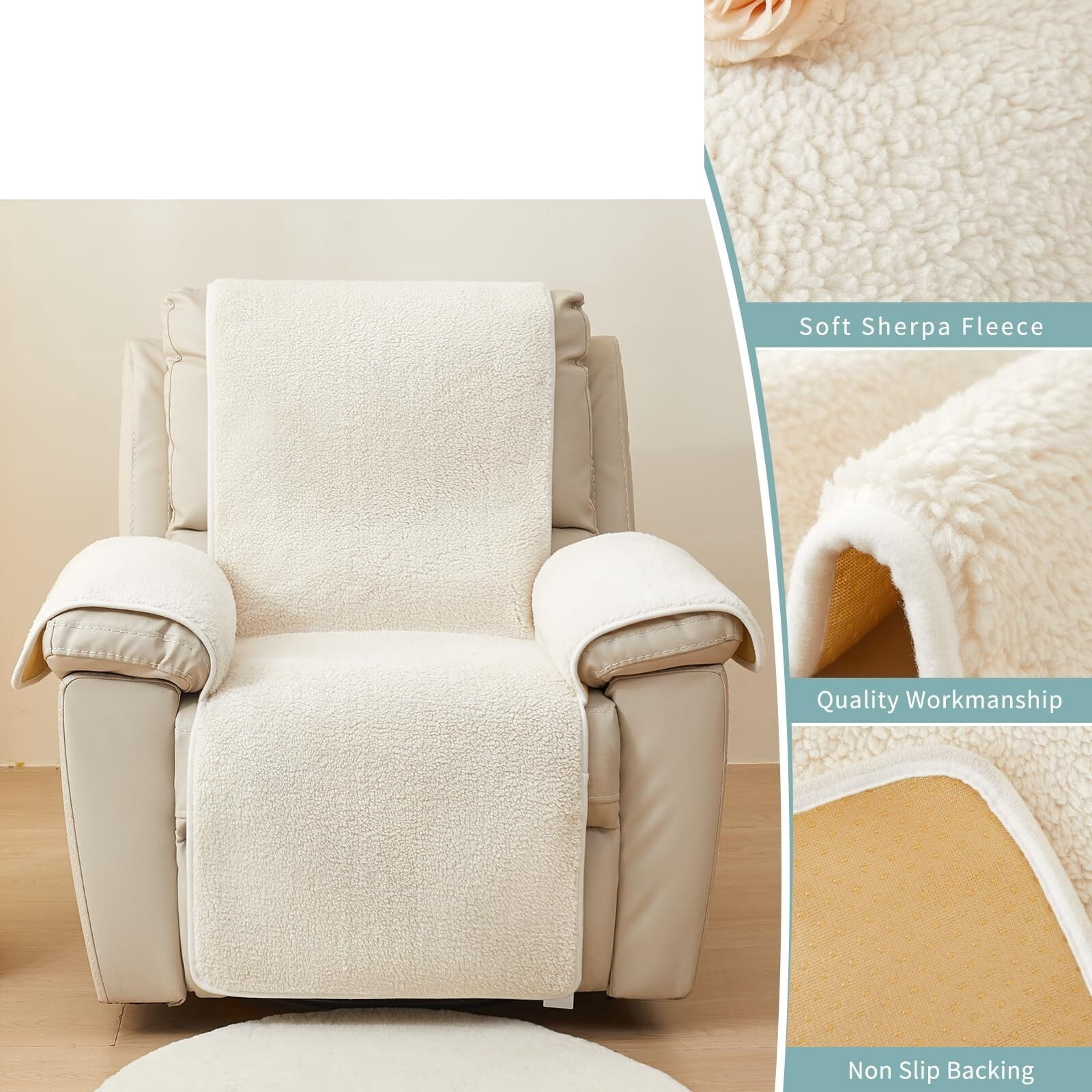 Recliner Chair Covers Fleece Soft Warm Sofa Slipcover Furniture Protector Non-Slip Washable Reclining Chair Cover for Kids, Pets
