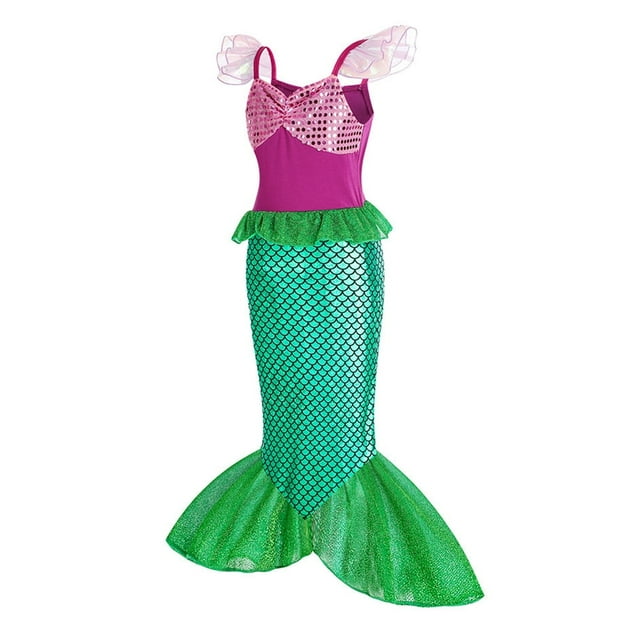 Little Girls Mermaid Ariel Costume Princess Dress Up Cosplay Party For 9-10 Years