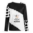 thumbnail image 4 of Mujeres manga larga fuera del hombro correa cruzada Tops vacas impresas blusa túnica Tops Fridja  hkj5414, 4 of 4