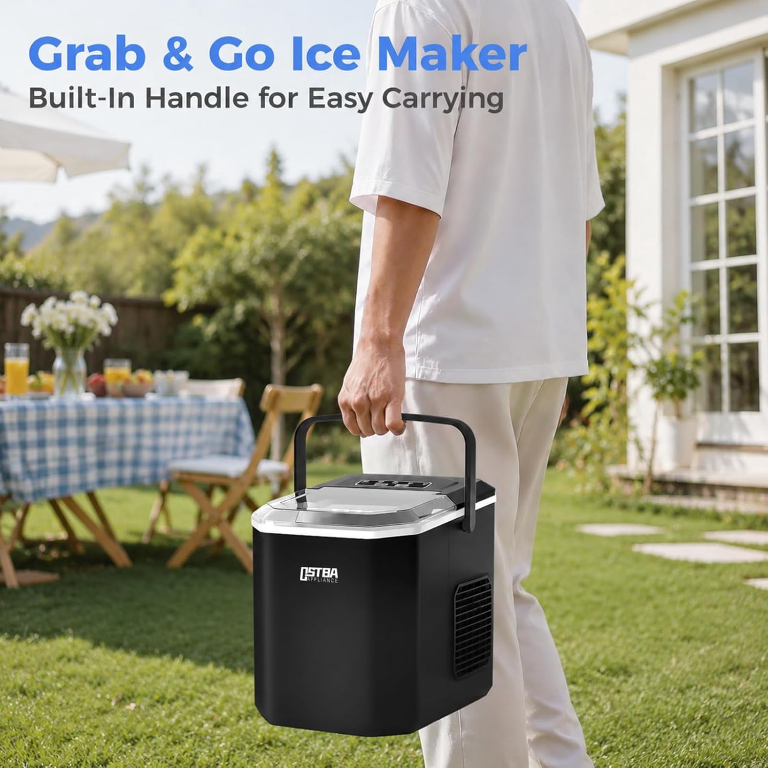 OSTBA Fast Ice Countertop Ice Maker with Dual Size Bullet Ice, 9 Cubes in 6 Minutes, 26 lbs per Day, Self-Cleaning Portable Ice Machine with Carry Handle for Home, RV & Party