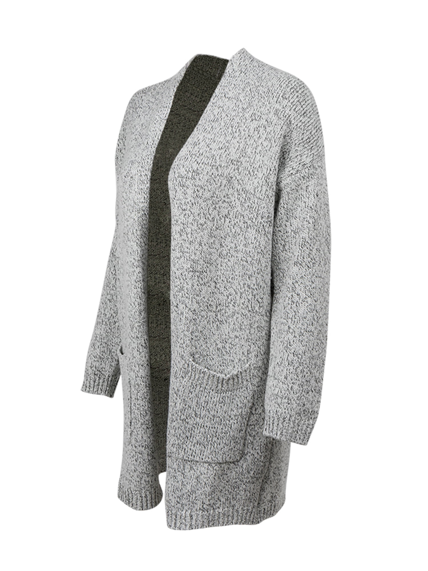 Gray Knit Open Cardigan Sweaters 