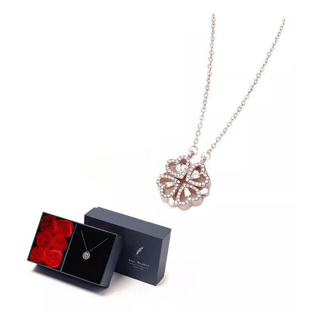 Collar De Forma Corazón Y Trébol De Cuatro Hojas Convertible Oro rosa