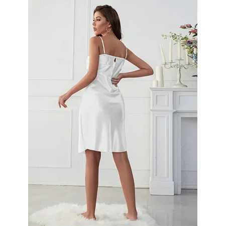 

Valentine‘s Day Women‘s Sleepwear Silk Satin Lace Trim Breathable Soft Sexy Sleep Dress