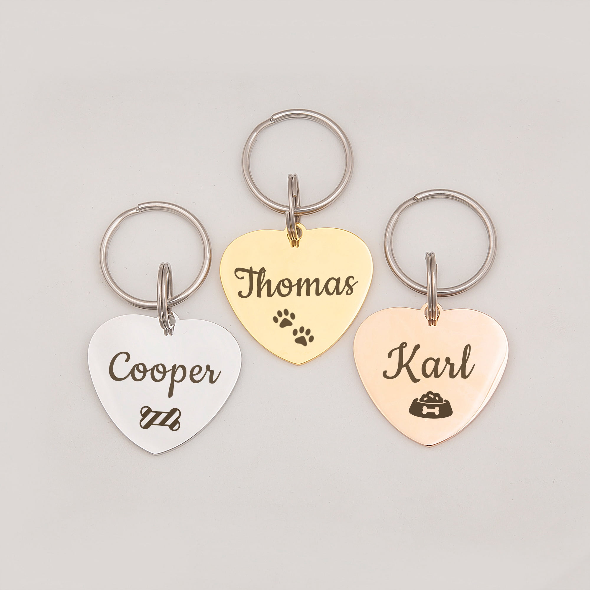 Anavia Stainless Steel Double Sided Heart Name & Icon Engraved Dog & Cat ID Tag, Silver, S