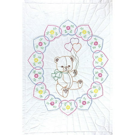 Jack Dempsey Bear With Balloons Stamped White Quilt Crib Top, 40