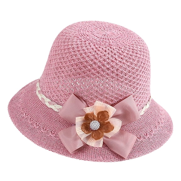 Delayuji Bucket Hat for Women French Retro Woven Handmade Ruffled Bow Foldable Breathable Wide Brim UV Protection Summer Travel beach hat Daily Outdoor Hat