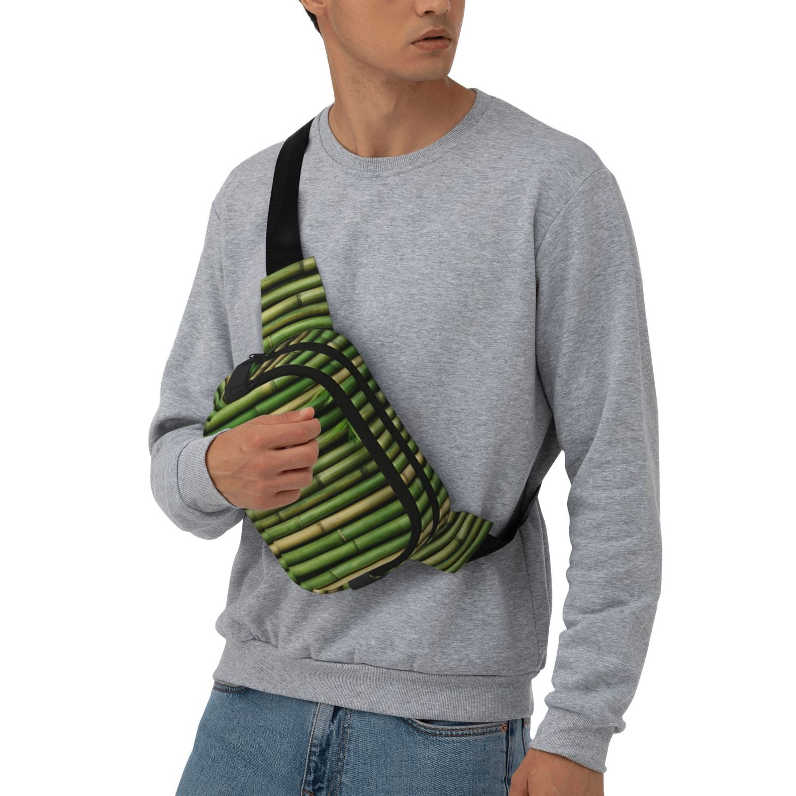 Picia Green Bamboo Fence1 Print Square Double-Layer Waist Bag Mini Adjustable Waist Belt Bag Exercise Running Travel Hiking