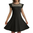 thumbnail image 1 of Girls Spring Dresses Kids Child Girls Summer Ruffle Sleeve Mesh A Line Dress Solid Color Casual Dresses with Pockets Kids Dresses Black 6 Years-7 Years, 1 of 4