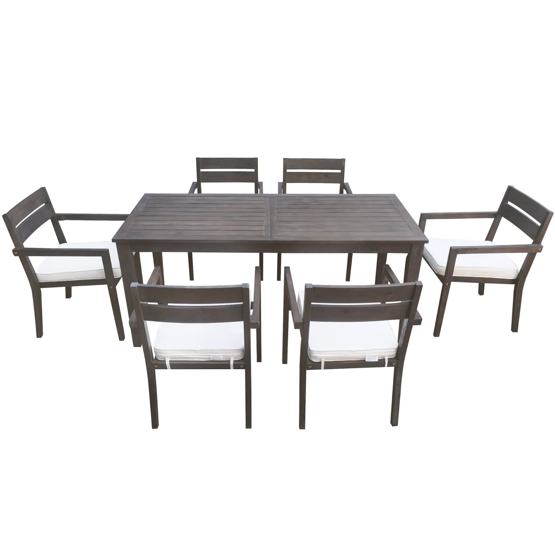Harper & Bright Designs 7 Piece Acacia Wood Outdoor Dining Set for 6, Wood Table and Chairs with Soft Cushion for Patio Balcony and Backyard, Grey