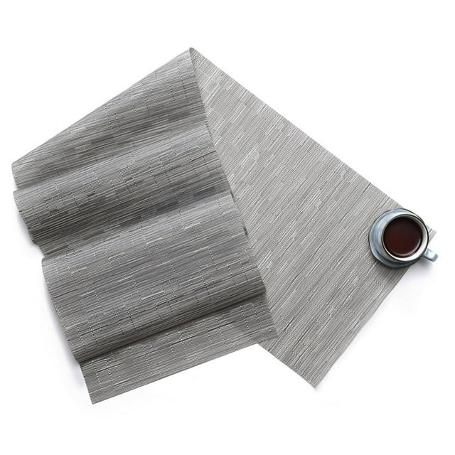 CUITING 54 x 12 Inch Heat-Resistant Woven Vinyl Long Tabletop Non-Slip Washable PVC Table Runners Easy to Clean Plastic Dresser Cover for Wedding Decor Home Art Placemat Dark Gray
