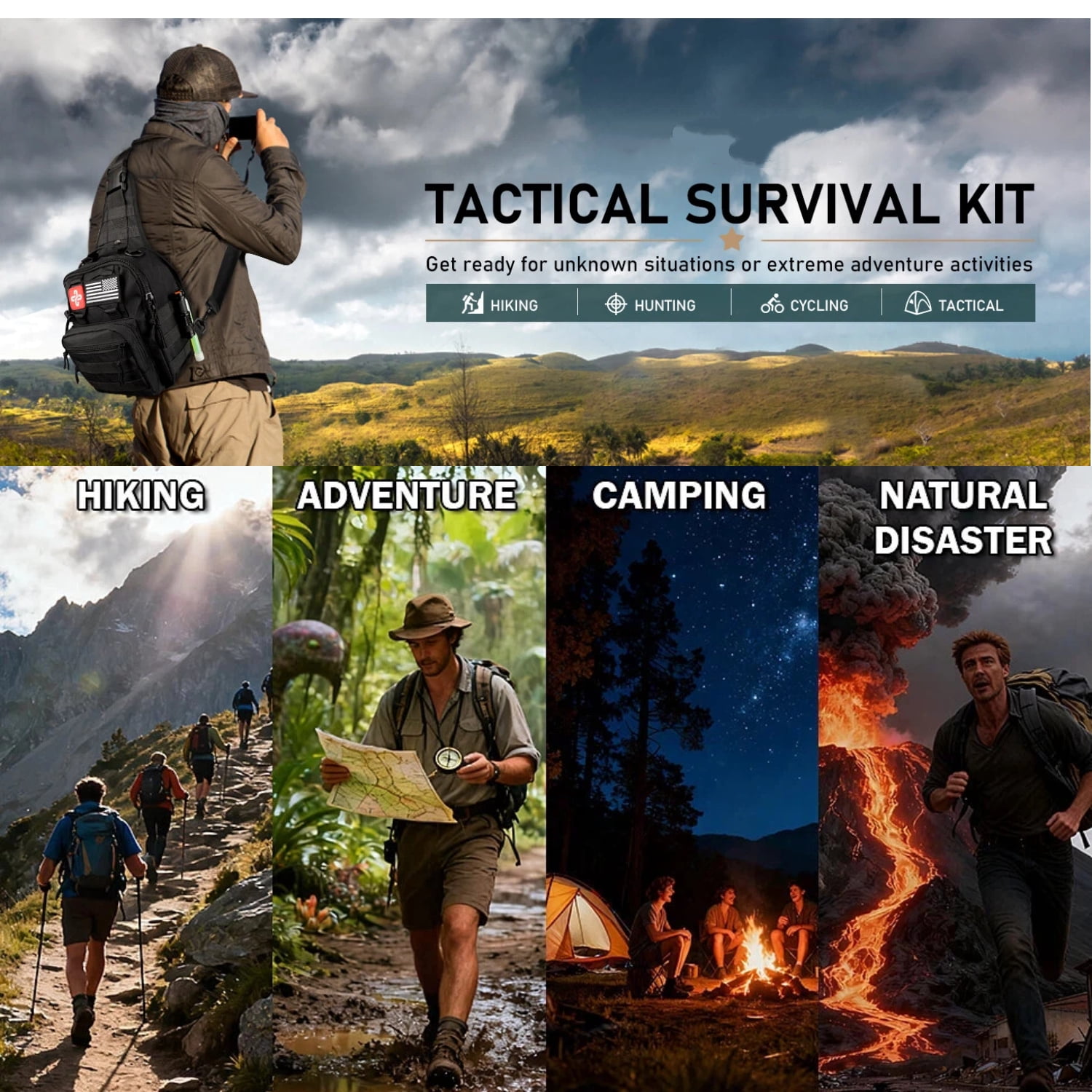Survival Kit 260Pcs Survival Gear and Supplies for Camping Hiking Hunting Outdoor Adventure Professional Emergency Kit