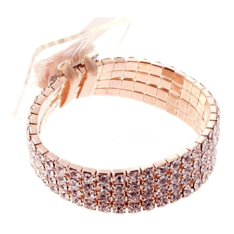 Fitz Design Floral Corsage Bracelet Rose Gold Rhinestones Rock