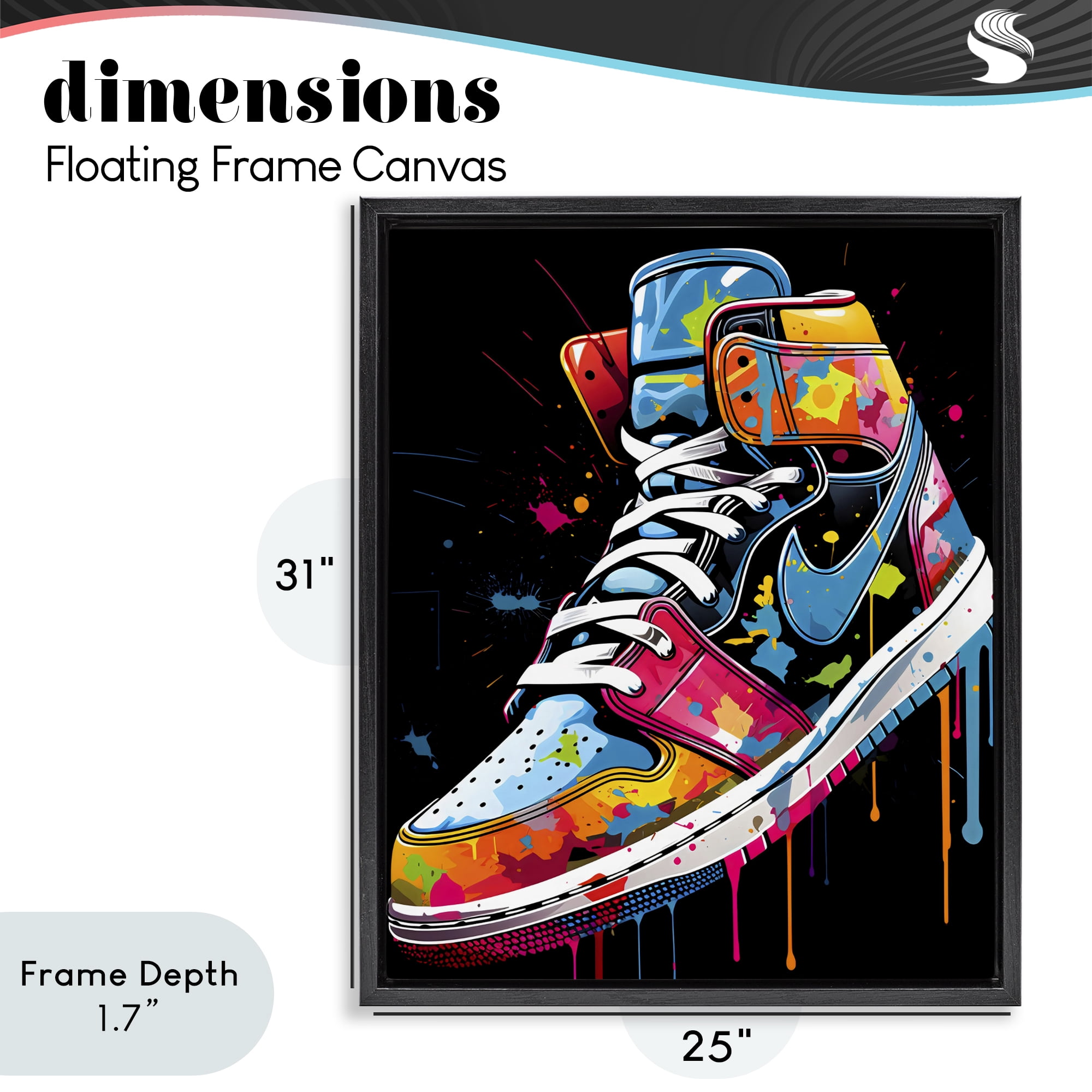 Stupell Industries Paint Drip High Top Sneakers Black Framed Floater Canvas Wall Art, design by Creative Studio