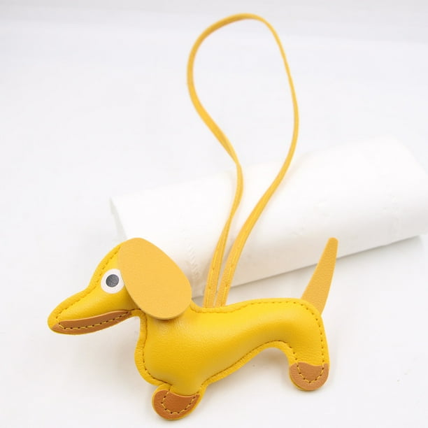 Llavero de cuero cosido a mano con teckel - Adorable bolso de salchicha para perro y colgante para llaves, mochilas y fundas para móvil