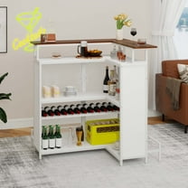 DEXTRUS 5-Tier Home Bar Unit with Wine Rack and Footrest, 48" Wine Cabinet with LED Lights, White